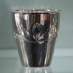 Cymric Silver Vase by Archibald Knox for Liberty & Co with Entrelac Design & Blue Green Enamels