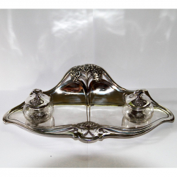 WMF Silver Plated Inkstand with Original Crystal Glass Ink Pots