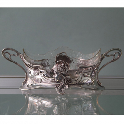Art Nouveau WMF Silver Plated Flower Dish with Clear Glass Liner