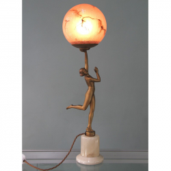 Art Deco Lorenzl Spelter Lady Lamp With Original Glass Shade