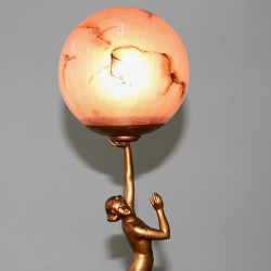 Art Deco Lorenzl Spelter Lady Lamp With Original Glass Shade