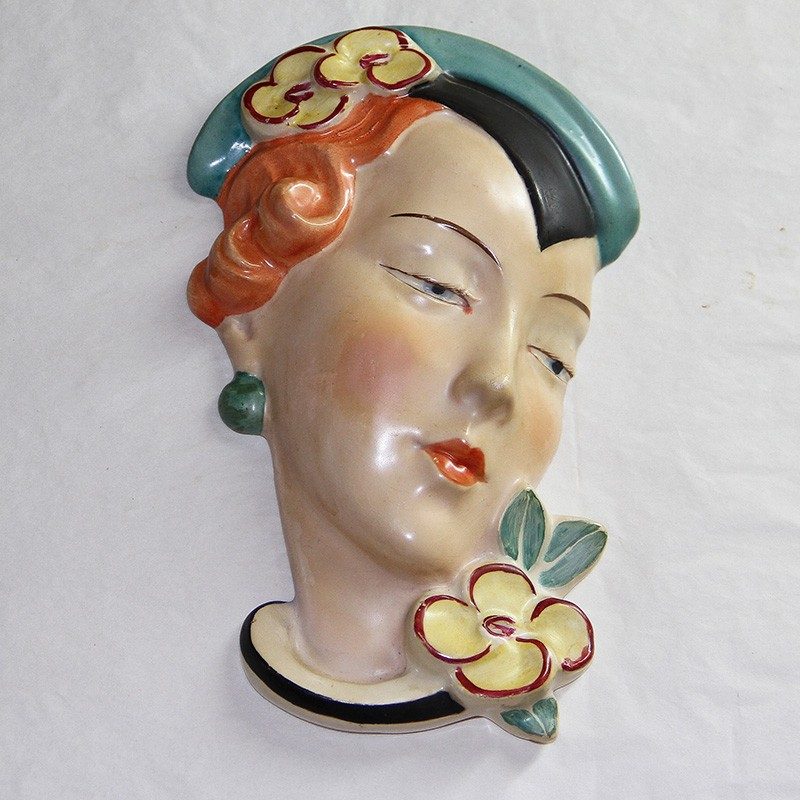 Royal Dux Art Deco Ceramic Wall Mask Plaque