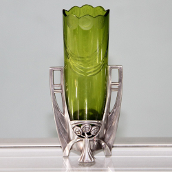 WMF Silver Plated Flower Vase With Crystal Green Cut...