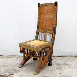 Carlo Bugatti Art Nouveau Chair with Embossed Brass Copper & Pewter Inlay