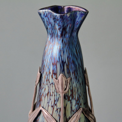 Loetz Papillon Art Nouveau Iridescent Glass Vase with Van Hauten Pewter Mount