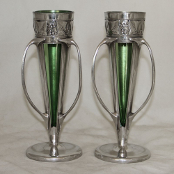 Archibald Knox for Liberty & Co Pair of Pewter Vases with...