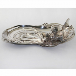 WMF Art Nouveau Silver Plated Inkstand with Crystal Cut Glass Inkwell
