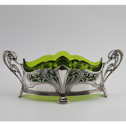 WMF Silver Plated Flower Dish with Rare Green Cut Glass...
