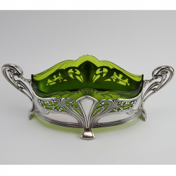 WMF Silver Plated Flower Dish with Rare Green Cut Glass Liner