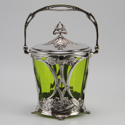 WMF Art Nouveau Silver Plated Biscuit Box with Green...