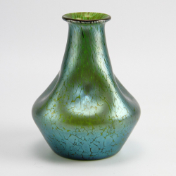 Loetz Papillon Glass Vase of Blue Green Iridescence