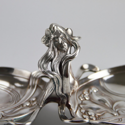 Art Nouveau Silver Plated Sweet Dish with Flowing Maiden Head Handle
