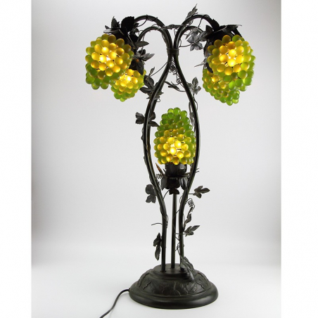 Murano Table Lamp with Glass Grape Bunch Shades and Metal Vine Leaves
