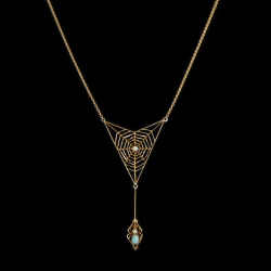 Murrle Bennett & Co Art Nouveau Gold Seed Pearl and Turquoise Spiders Web Necklace