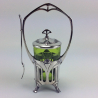WMF Silver Plated Pickle Jar with Original Cut Crystal Green Glass Liner