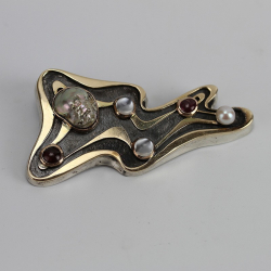 Mid century Silver Modernist Brooch Overlaid with Gold