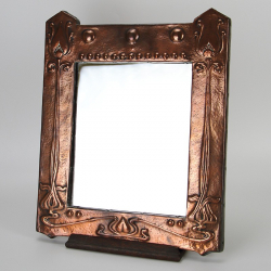 Arts and Crafts Copper Mirror with Raised Arrow-Topped...
