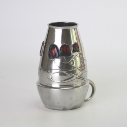 Archibald Knox for Liberty & Co Pewter Vase with Six Original and Perfect Enamels