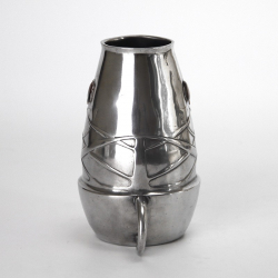 Archibald Knox for Liberty & Co Pewter Vase with Six Original and Perfect Enamels