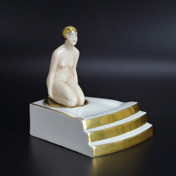 Robj Art Deco Inkwell with Kneeling Female in White and...