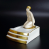 Robj Art Deco Inkwell with Kneeling Female in White and Gilded Porcelain