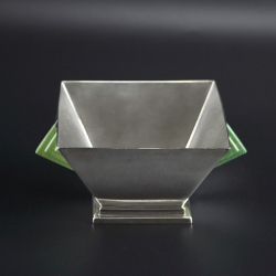 Art Deco Silver Bowl with Green Bakelite Geometric Handles