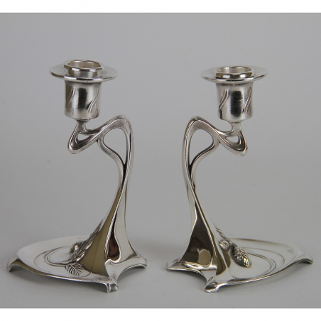 Pair of WMF Art Nouveau Silver Plated Candlesticks