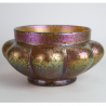 Loetz Art Nouveau Papillion Glass Bowl on a yellow Ground with Pink Blue and Yellow Iridescence