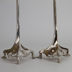 Art Nouveau Pair of German Silver Plated Candlesticks