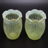 Pair of Vaseline Glass Vases with Striped Decoration Attributed to James Powell or John Walsh