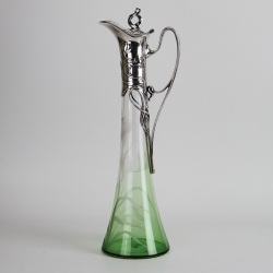WMF Art Nouveau Silver Plated Claret Jug with Floral Acid Etched Crystal Cut Glass Liner
