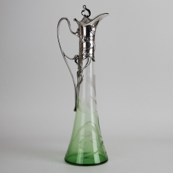 WMF Art Nouveau Silver Plated Claret Jug with Floral Acid Etched Crystal Cut Glass Liner