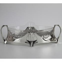 WMF Art Nouveau Silver Plated Flower Dish with Crystal Cut Glass Liner
