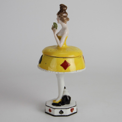 Art Deco Porcelain Doll Powder/Jewellery Box of a Card Playing Lady