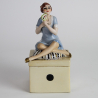 Art Deco Porcelain Lady Playing Cards Dressing Table Box on a Dice Shaped Box