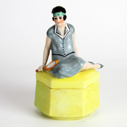 Art Deco Tennis Lady Porcelain Dressing Table Box