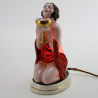 Art Deco Lady Ceramic Night Light/Perfume Burner of a Kneeling Nude Draped in Red Scarf Holding a Gilded Cup