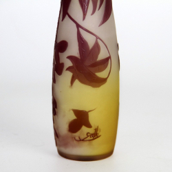 Emile Galle Nancy Art Nouveau Cameo Glass Vase on a Yellow Ground with a Purple Overlay of Wisteria Flowers