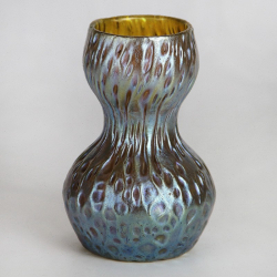 Loetz Art Nouveau Diaspora Gourd Shape Vase on Yellow Ground with Blue Iridescence