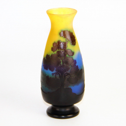 Emile Galle Art Nouveau Cameo Glass Vase in Yellow Green Blue and Violet