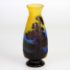 Emile Galle Art Nouveau Cameo Glass Vase in Yellow Green Blue and Violet