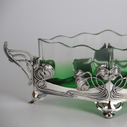 WMF Art Nouveau Silver Plated Flower Dish with Original Crystal Liner