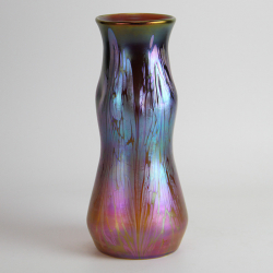 Loetz Medici Iridescent Glass Vase of Waisted Form and Oil Spot Decoration on a Yellow Ground