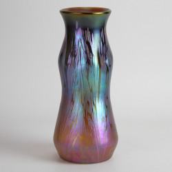 Loetz Medici Iridescent Glass Vase of Waisted Form and Oil Spot Decoration on a Yellow Ground