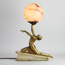 Art Deco Bronzed Spelter Female Figural Lamp