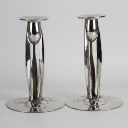 Archibald Knox for Liberty & Co Pewter Candlesticks Set on Three Tall Stems