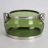 Freidrich Van Hauten Art Nouveau Pewter Mount Bowl with Green Glass Liner and Stylised Handles