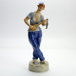 Royal Dux Art Deco Porcelain Figure of Lady Playing a Mandolin