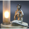 Art Deco Silvered Spelter Lady Lamp with Crackle Glass Shade