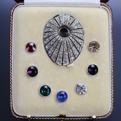 Art Deco Silver and Paste Clip with Interchangeable Stones